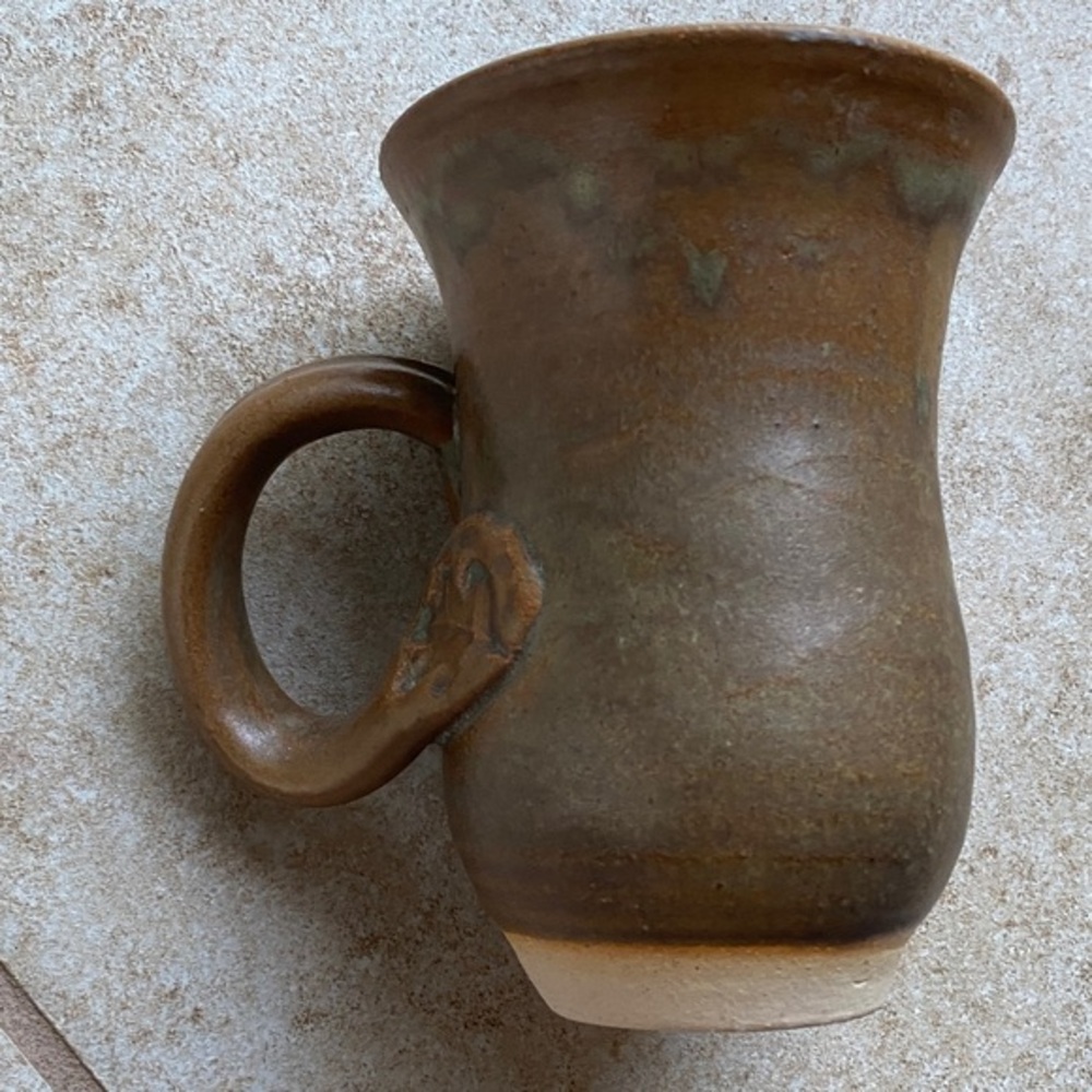 Handcrafted Rustic Brown Ceramic Mug artist signed